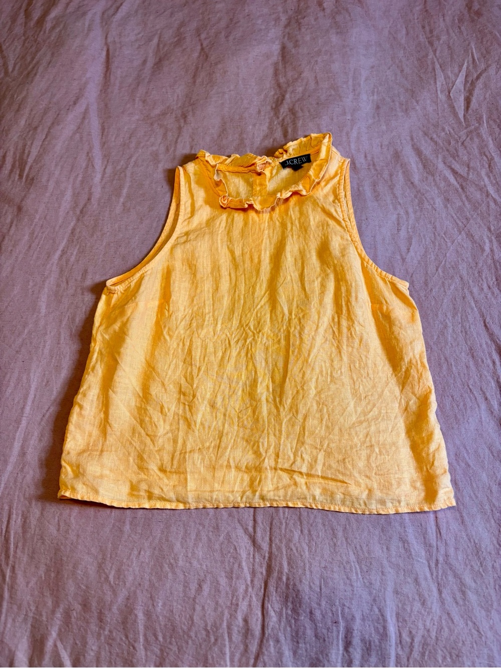 J. Crew 100% Linen Ruffle Mock Neck Sleeveless Tank